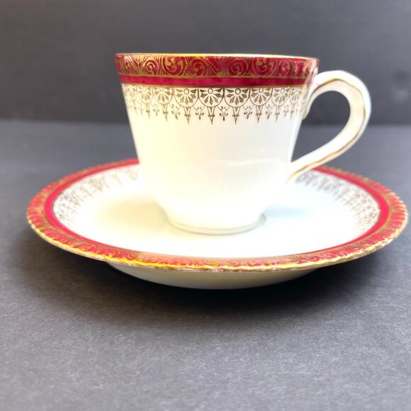 Vintage Demitasse Coffee Cup and Saucer Red & Gold Pattern German Porcelain - Picture 2 of 12